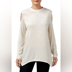 Style & Co Beige Speckled Shimmer Cold Shoulder Long Sleeve Top Size Medium